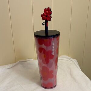 2025‎ Starbucks Valentines Pink Floral 24 oz. Tumbler with Straw cover Heartfelt